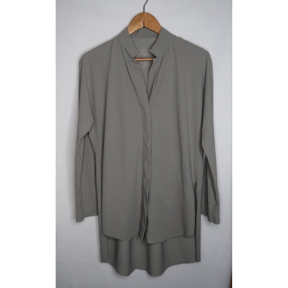 ADAY Women's Medium Olive Stretch Tunic‎ Blouse Minimalist Capsule Wardrobe